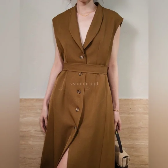 Elegant Brown Sleeveless Dress - Picture 3 of 7